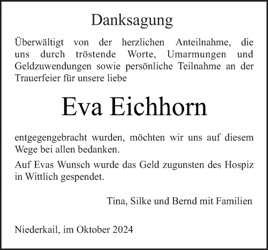 Traueranzeige von Eva Eichhorn von trierischer_volksfreund