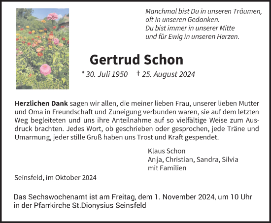 Traueranzeige von Gertrud Schon von trierischer_volksfreund