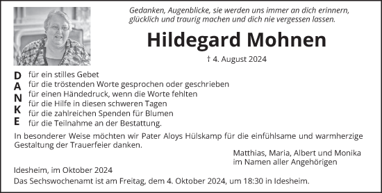 Traueranzeige von Hildegard Mohnen von trierischer_volksfreund