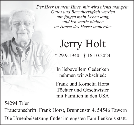 Traueranzeige von Jerry Holt von trierischer_volksfreund