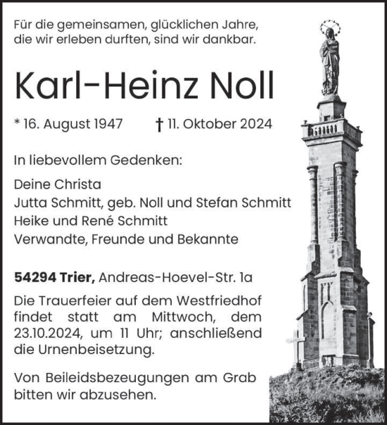 Traueranzeige von Karl-Heinz Noll von trierischer_volksfreund