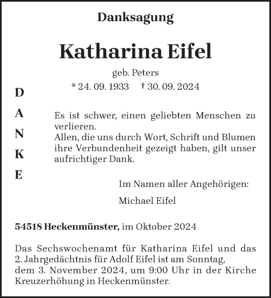 Traueranzeige von Katharina Eifel von trierischer_volksfreund