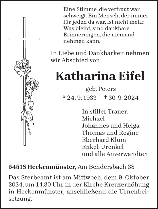 Traueranzeige von Katharina Eifel von trierischer_volksfreund