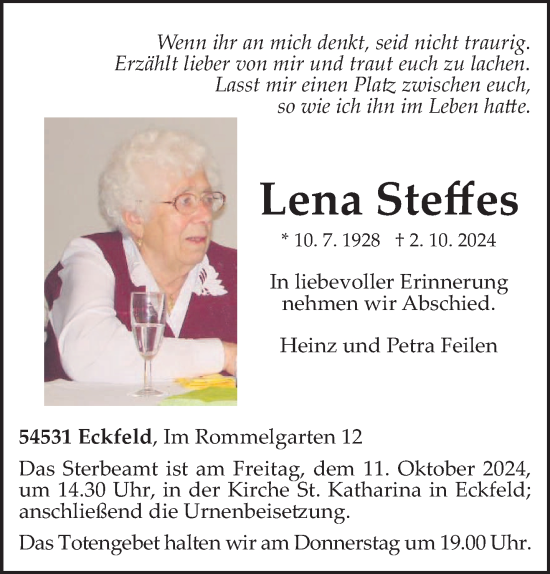 Traueranzeige von Lena Steffes von trierischer_volksfreund