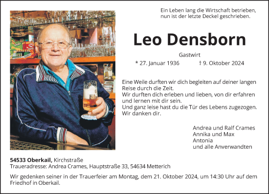 Traueranzeige von Leo Densborn von trierischer_volksfreund