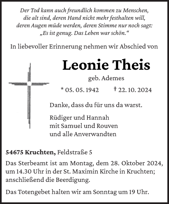 Traueranzeige von Leonie Theis von trierischer_volksfreund