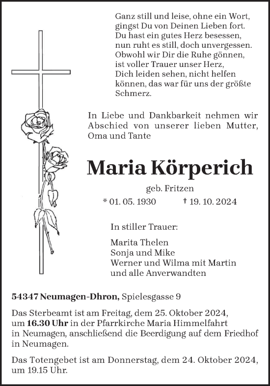 Traueranzeige von Maria Körperich von trierischer_volksfreund