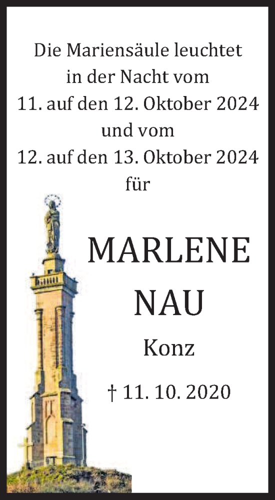 Traueranzeige von Marlene Nau von trierischer_volksfreund