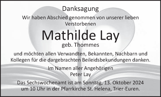 Traueranzeige von Mathilde Lay von trierischer_volksfreund