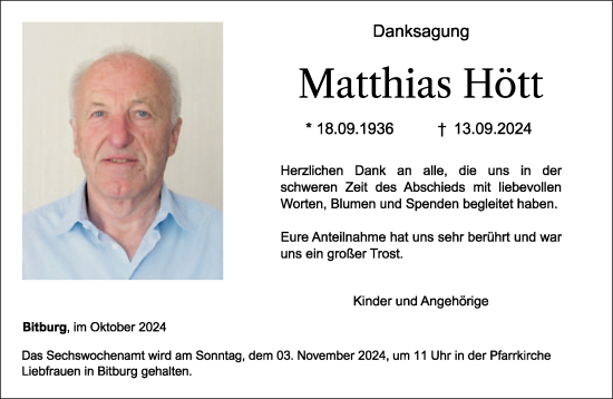 Traueranzeige von Matthias Hött von trierischer_volksfreund