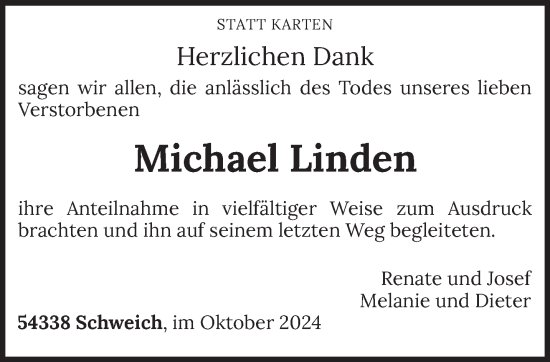 Traueranzeige von Michael Linden von trierischer_volksfreund