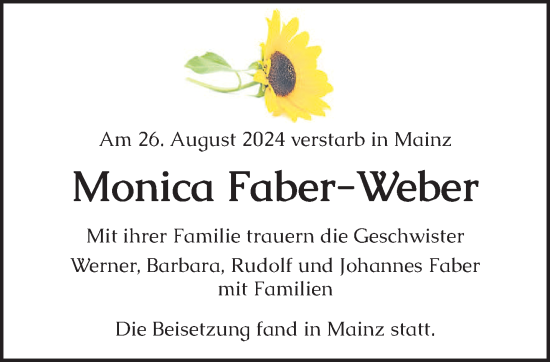 Traueranzeige von Monica Faber-Weber von trierischer_volksfreund