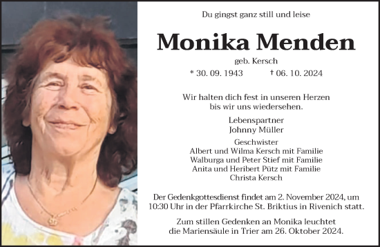 Traueranzeige von Monika Menden von trierischer_volksfreund