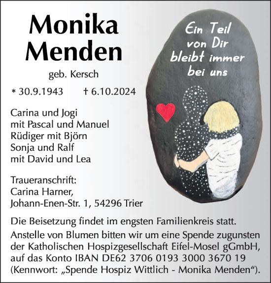 Traueranzeige von Monika Menden von trierischer_volksfreund