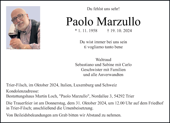 Traueranzeige von Paolo Marzullo von trierischer_volksfreund