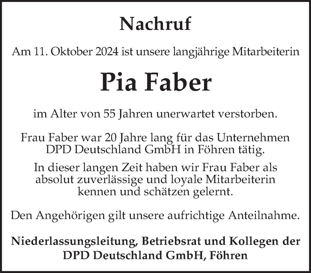  Traueranzeige für Pia Faber vom 19.10.2024 aus trierischer_volksfreund