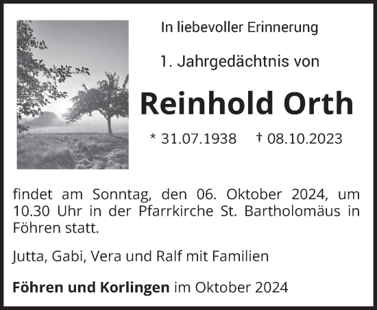 Traueranzeige von Reinhold Orth von trierischer_volksfreund