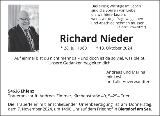 Traueranzeige von Richard Nieder von trierischer_volksfreund