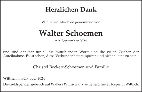 Traueranzeige von Walter Schoemen von trierischer_volksfreund