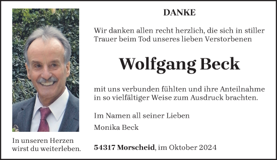 Traueranzeige von Wolfgang Beck von trierischer_volksfreund