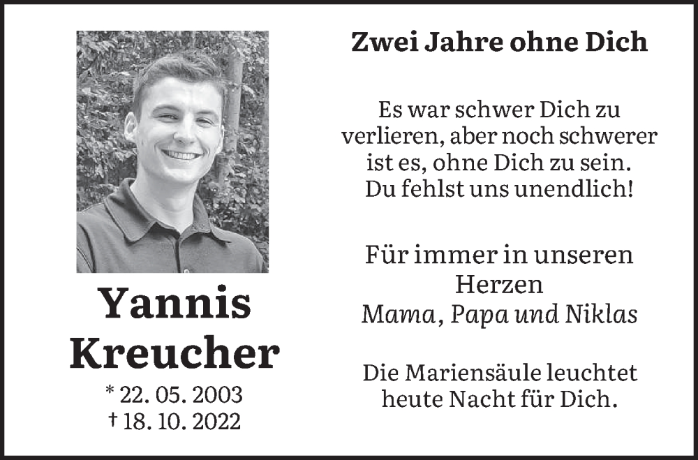  Traueranzeige für Yannis Kreucher vom 18.10.2024 aus trierischer_volksfreund