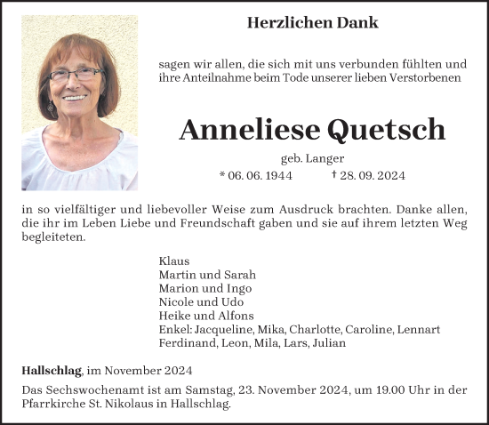 Traueranzeige von Anneliese Quetsch von trierischer_volksfreund