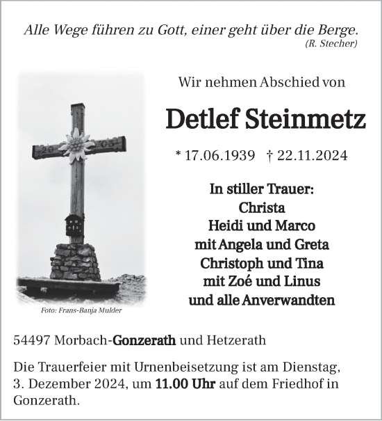 Traueranzeige von Detlef Steinmetz von trierischer_volksfreund