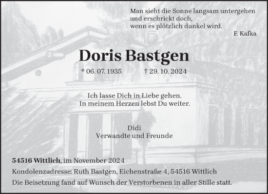 Traueranzeige von Doris Bastgen von trierischer_volksfreund