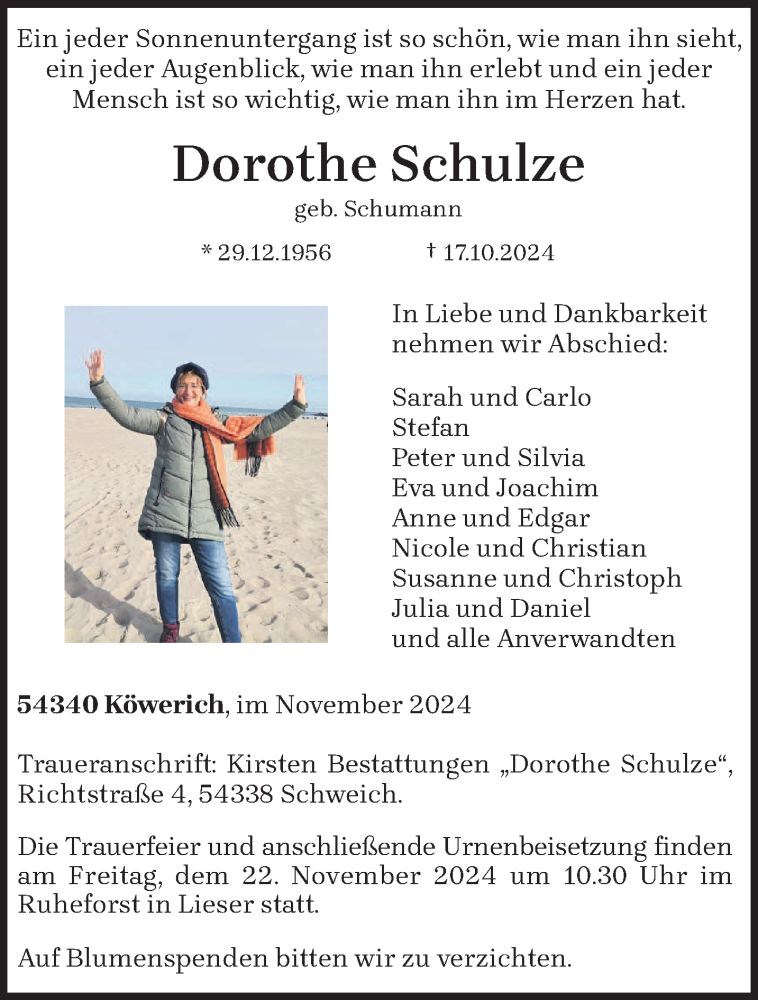  Traueranzeige für Dorothe Schulze vom 16.11.2024 aus trierischer_volksfreund