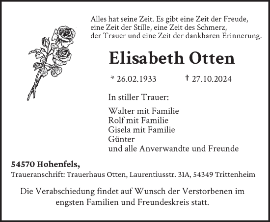 Traueranzeige von Elisabeth Otten von trierischer_volksfreund