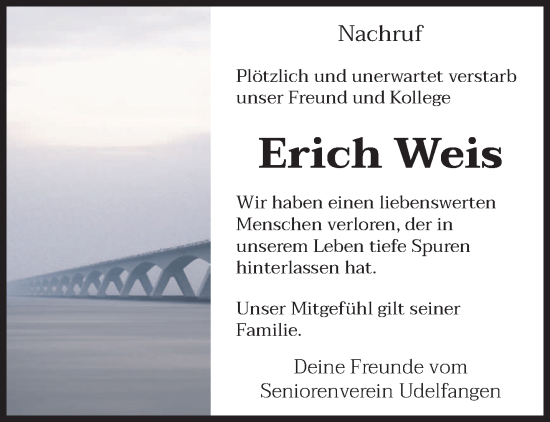 Traueranzeige von Erich Weis von trierischer_volksfreund