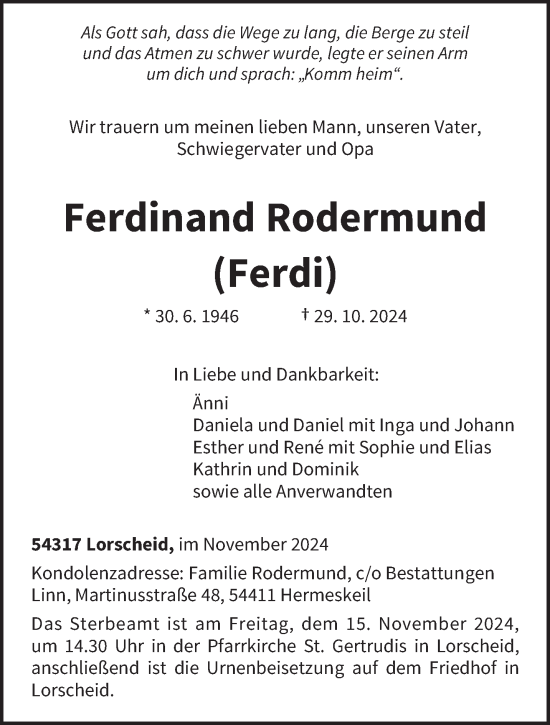 Traueranzeige von Ferdinand Rodermund von trierischer_volksfreund