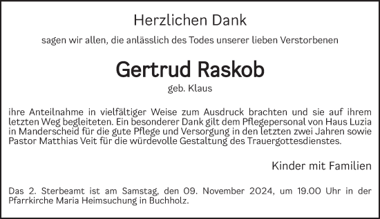 Traueranzeige von Gertrud Raskob von trierischer_volksfreund