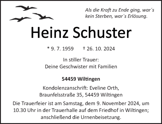 Traueranzeige von Heinz Schuster von trierischer_volksfreund