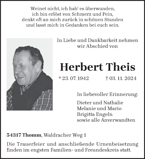 Traueranzeige von Herbert Theis von trierischer_volksfreund