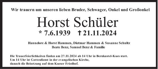 Traueranzeige von Horst Schüler von trierischer_volksfreund