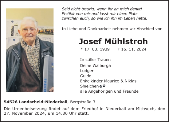 Traueranzeige von Josef Mühlstroh von trierischer_volksfreund