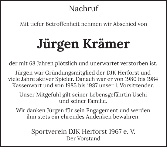 Traueranzeige von Jürgen Krämer von trierischer_volksfreund