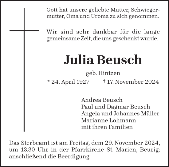 Traueranzeige von Julia Beusch von trierischer_volksfreund