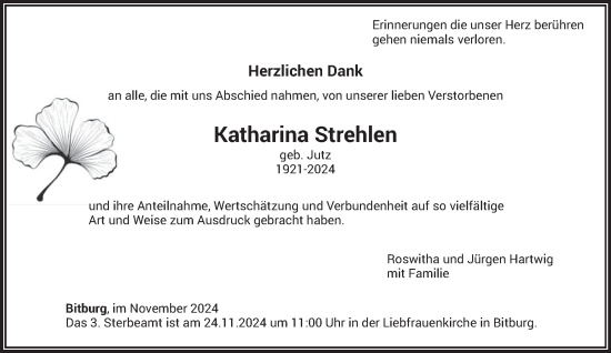 Traueranzeige von Katharina Strehlen von trierischer_volksfreund