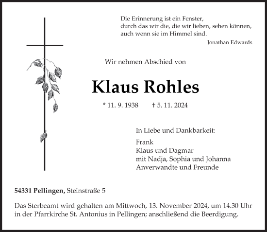 Traueranzeige von Klaus Kohles von trierischer_volksfreund