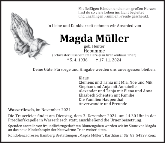 Traueranzeige von Magda Müller von trierischer_volksfreund