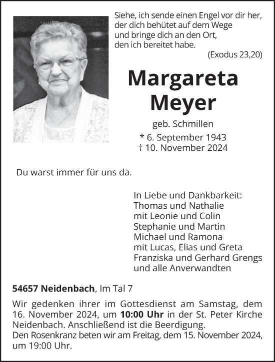 Traueranzeige von Margareta Meyer von trierischer_volksfreund