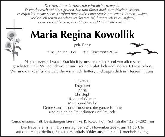 Traueranzeige von Maria Regina Kowollik von trierischer_volksfreund