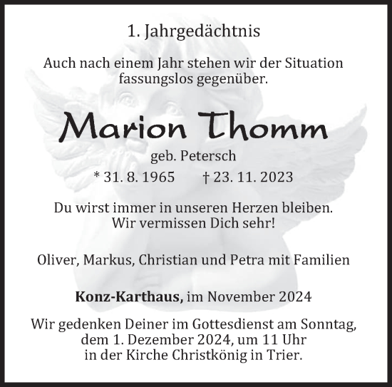Traueranzeige von Marion Thomm von trierischer_volksfreund