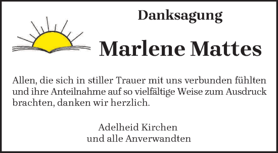 Traueranzeige von Marlene Mattes von trierischer_volksfreund