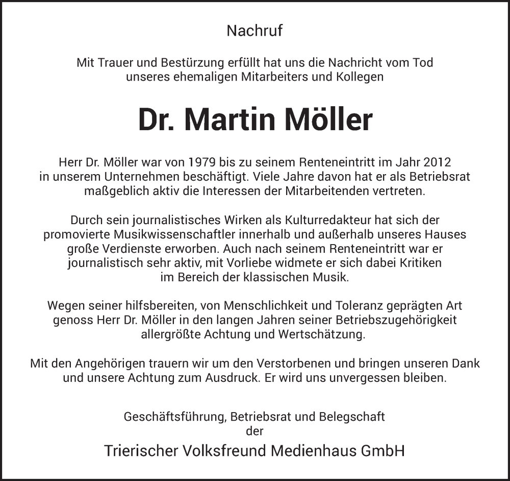  Traueranzeige für Martin Möller vom 23.11.2024 aus trierischer_volksfreund