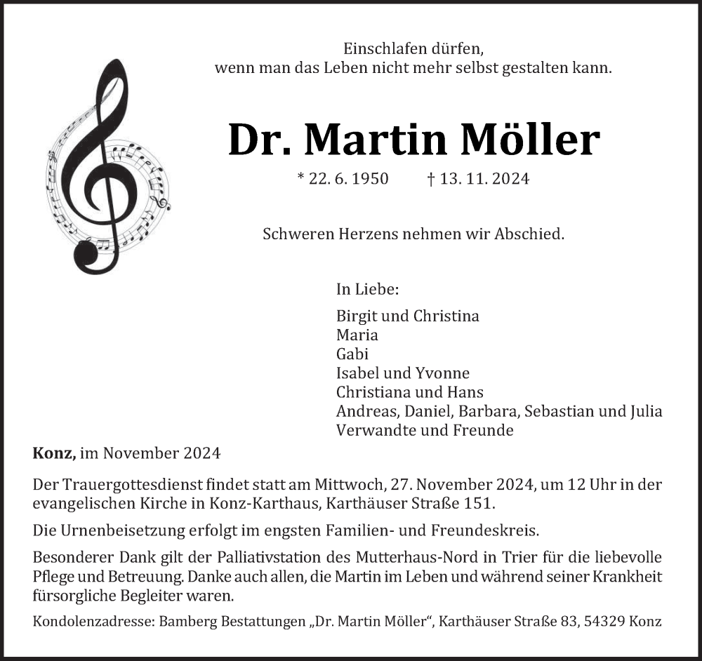  Traueranzeige für Martin Möller vom 23.11.2024 aus trierischer_volksfreund