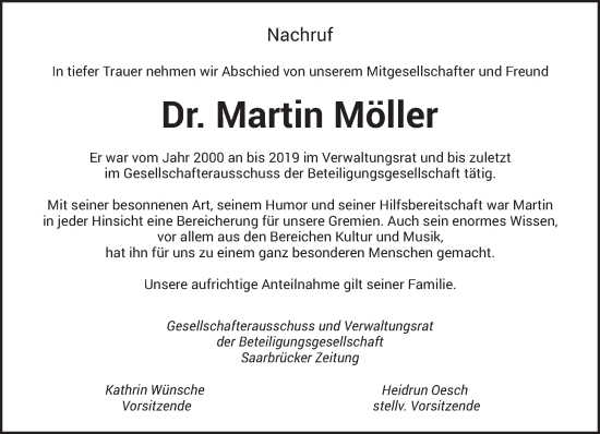 Traueranzeige von Martin Möller von trierischer_volksfreund