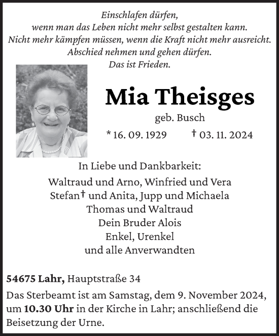 Traueranzeige von Mia Theisges von trierischer_volksfreund